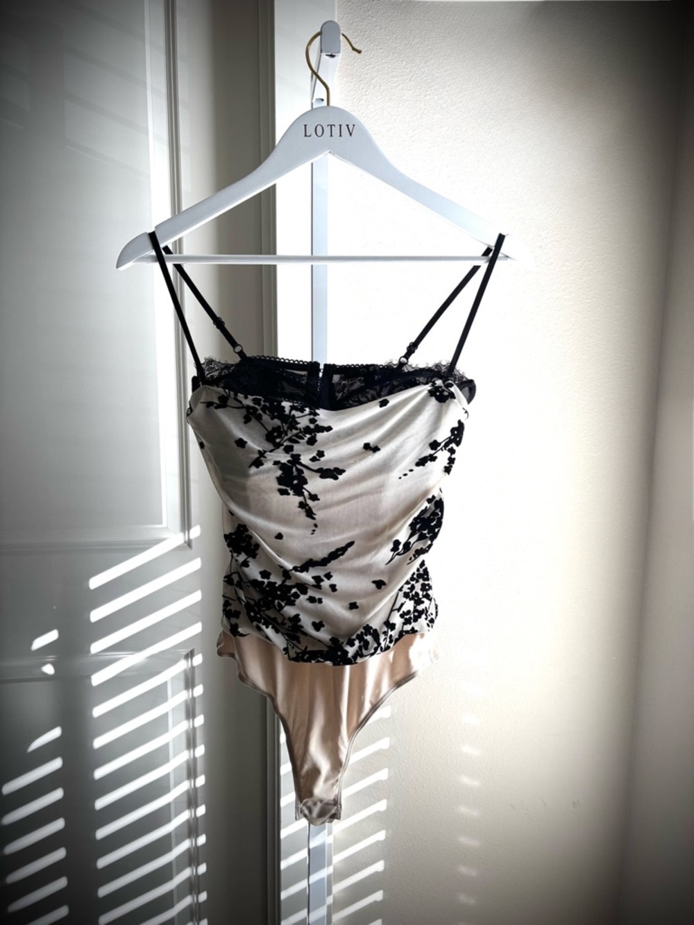 Cream and Black Lace Cami Bodysuit Top